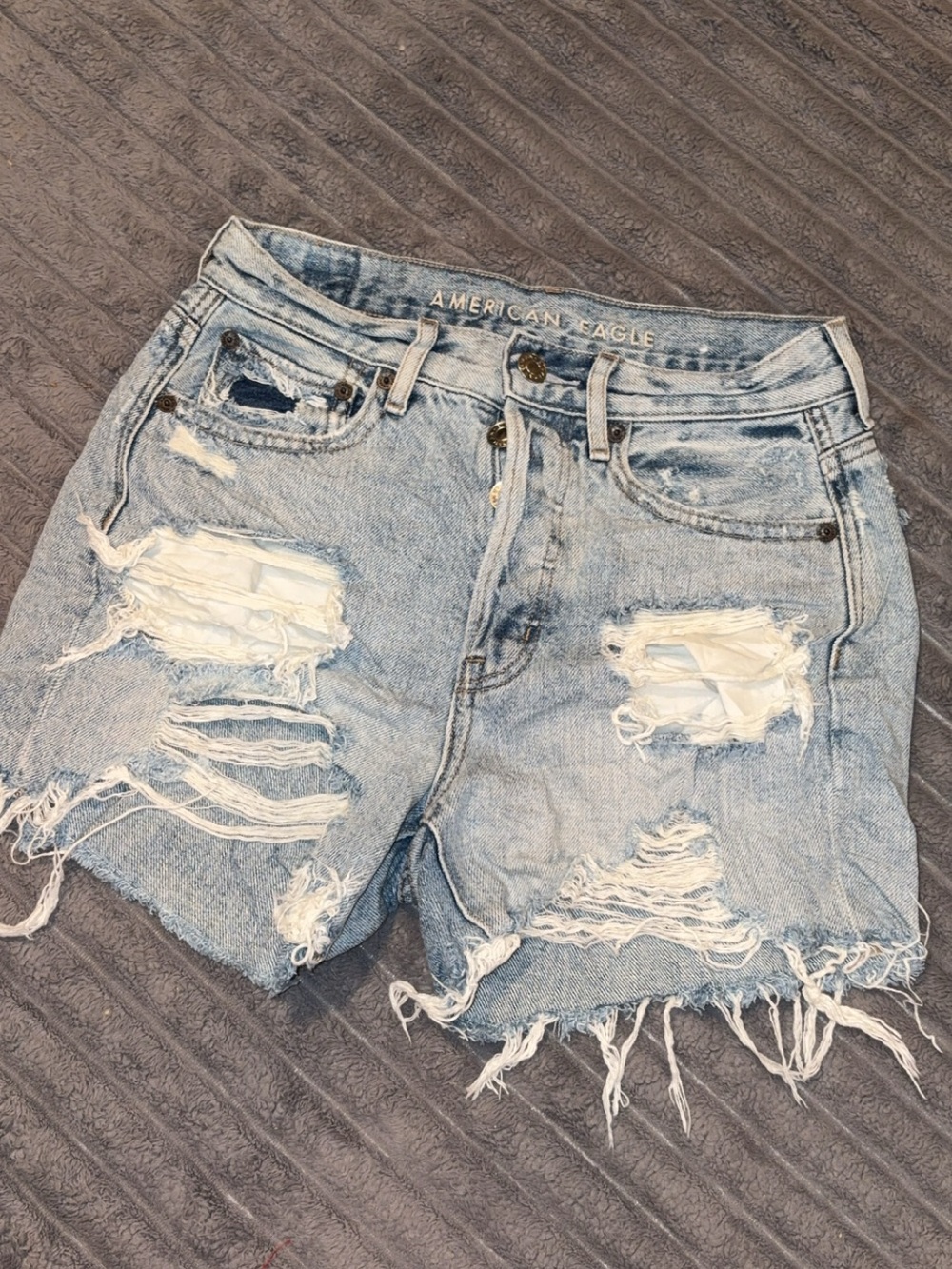 American Eagle Outfitters Faded Light Blue Distressed Denim Cutoff Shorts